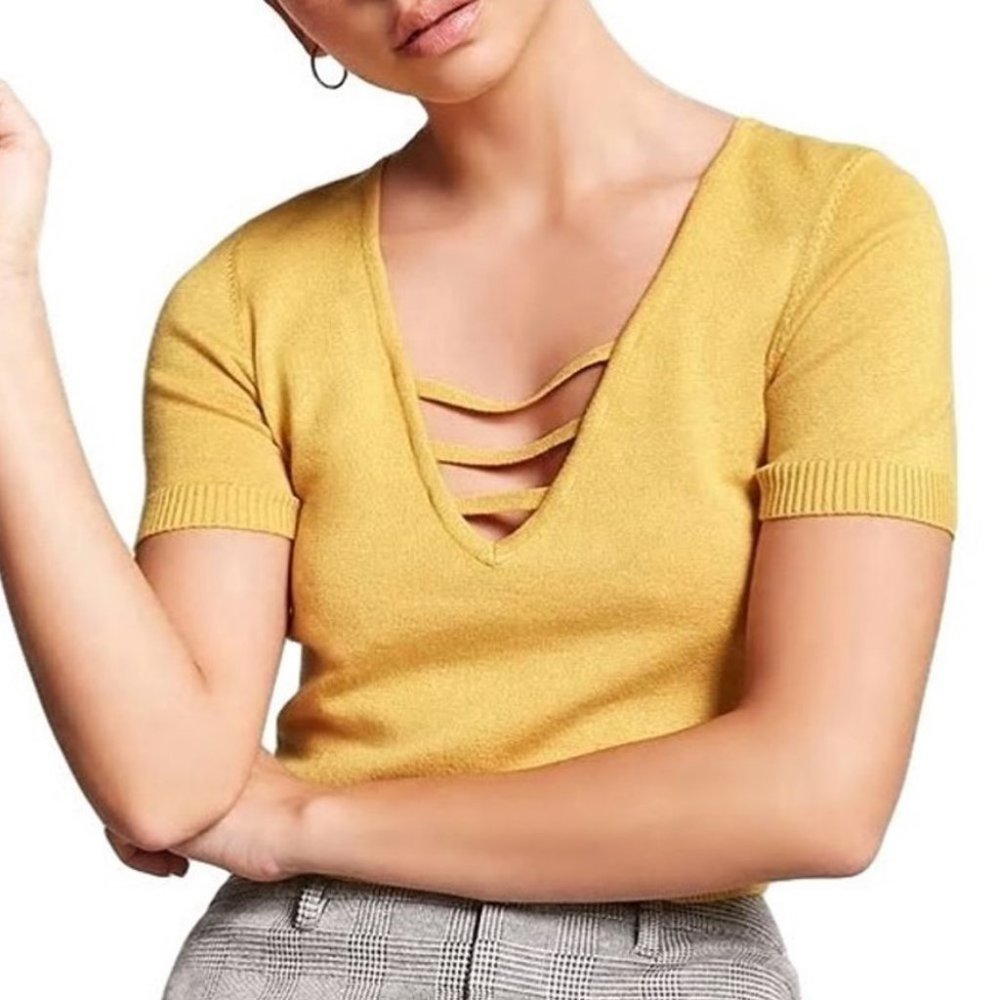 Forever 21 Caged Neck Knit Crop Top Yellow